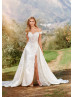 Beaded Ivory Lace Satin Side Slit Wedding Dress With Detachable Train